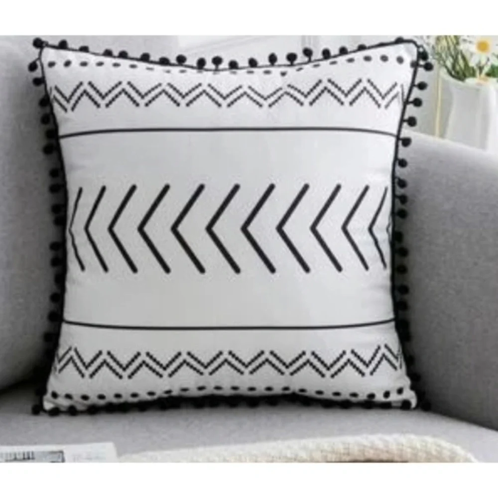 2- Pom Pom Decorative Pillow Covers